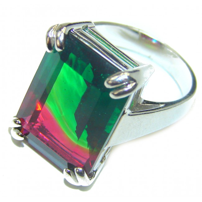 12.5ctw Watermelon Tourmaline .925 Sterling Silver handcrafted Ring size 7