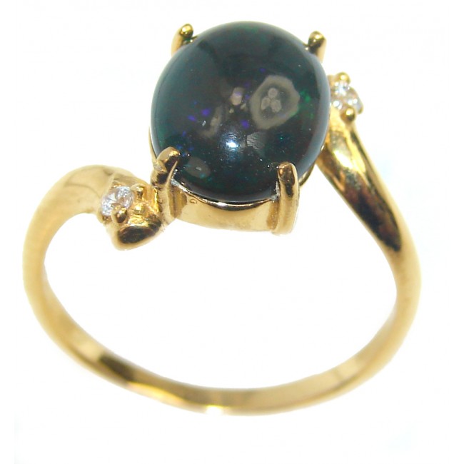 Vintage Design 4.2ctw Genuine Black Opal 14K Gold over .925 Sterling Silver handmade Ring size 7 3/4