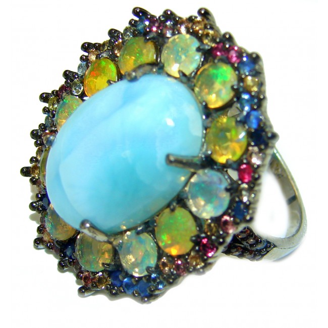 Natural Larimar Ethiopian Opal .925 Sterling Silver handcrafted Ring s. 7