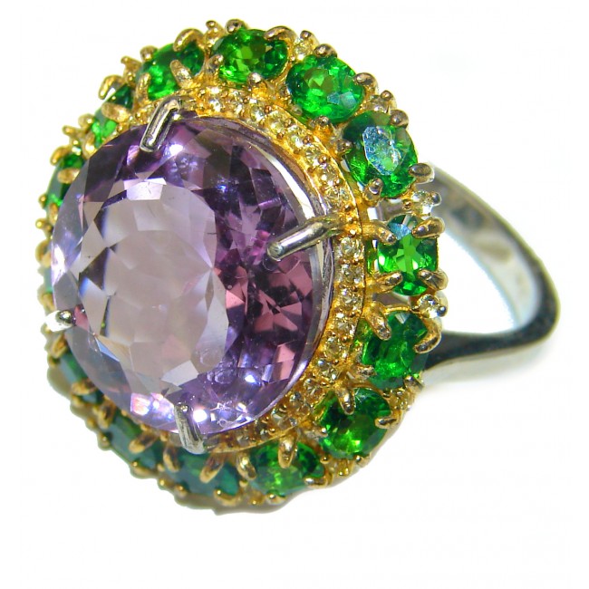 Vintage Style round cut 15.2 carat Amethyst .925 Sterling Silver handmade Cocktail Ring s. 9 1/4