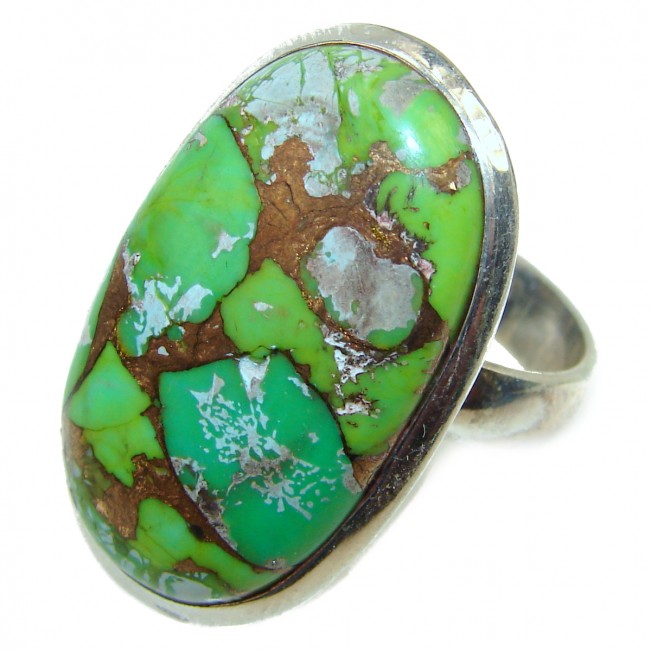 Green Turquoise .925 Sterling Silver handcrafted ring; s. 8