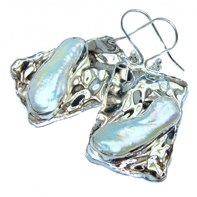 Precious Baroque Style genuine Mother of Pearl .925 Sterling Silver earrings