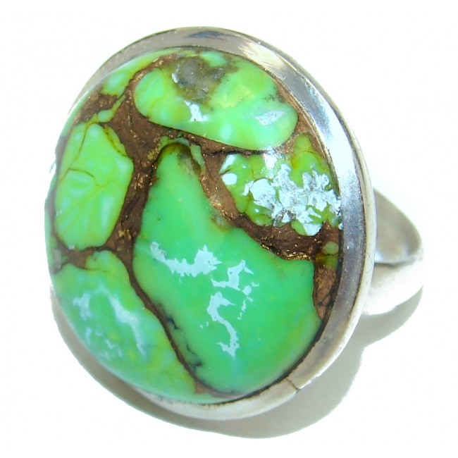 Green Turquoise .925 Sterling Silver handcrafted ring; s. 8