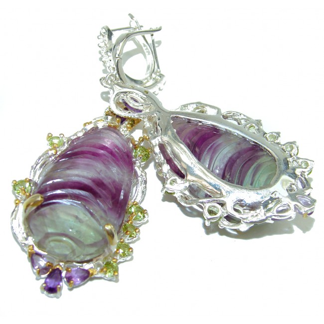 Royal quality genuine Fluorite 18K Gold over .925 Sterling Silver handcrafted earrings