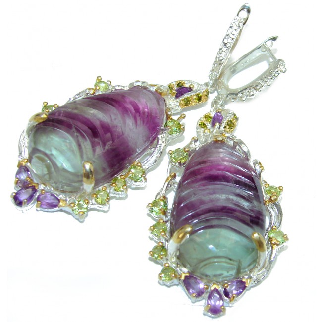 Royal quality genuine Fluorite 18K Gold over .925 Sterling Silver handcrafted earrings