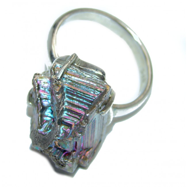 Natural Bismuth Crystal .925 Sterling Silver handmade Ring size 8