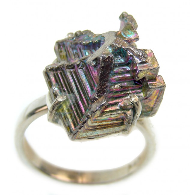 Natural Bismuth Crystal .925 Sterling Silver handmade Ring size 8