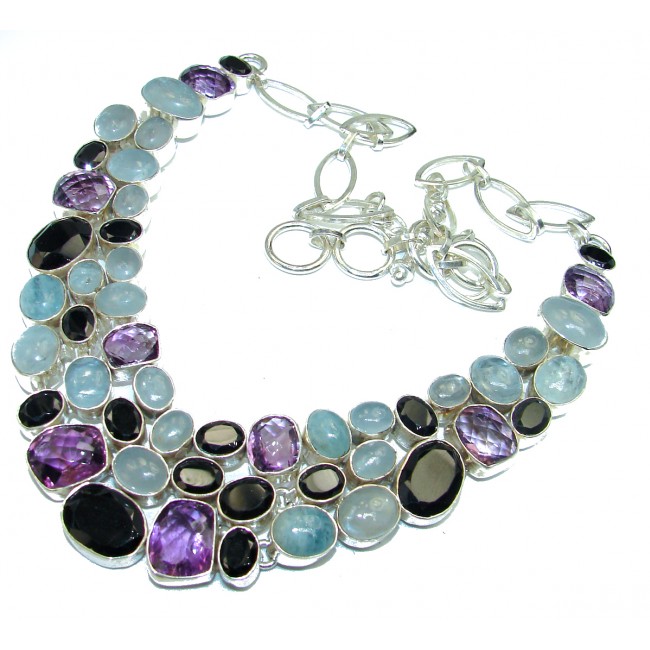 Huge AAA+ Blue Aquamarine Sterling Silver handmade necklace