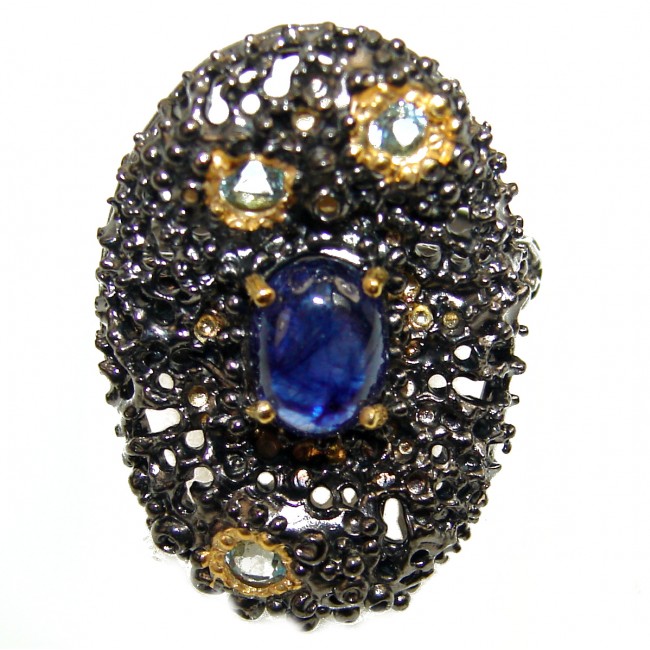 Royal quality unique multicolor Sapphire black rhodium over .925 Sterling Silver handcrafted Ring size 7