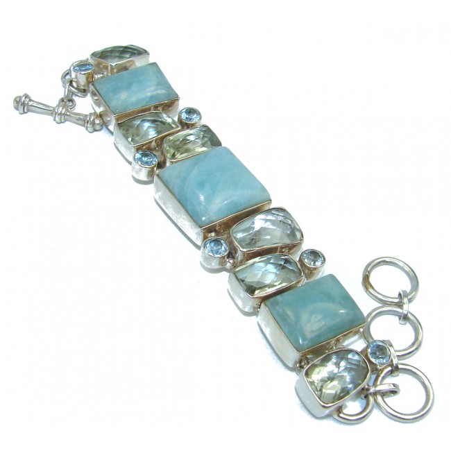 Spectacular Aquamarine Topaz .925 Sterling Silver handmade bangle Bracelet