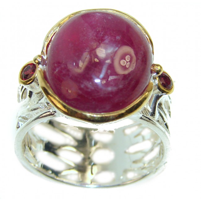 Great quality unique Ruby 18K white Gold over .925 Sterling Silver handcrafted Ring size 8 3/4