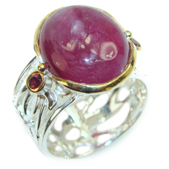 Great quality unique Ruby 18K white Gold over .925 Sterling Silver handcrafted Ring size 8 3/4