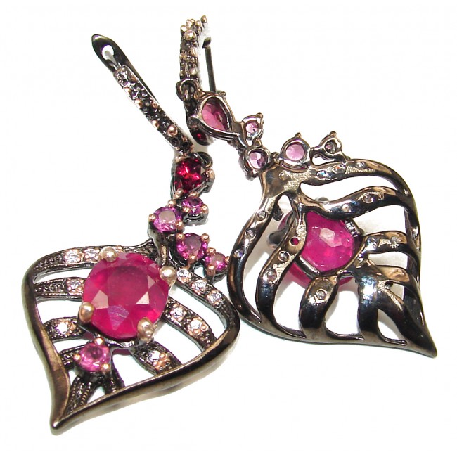 Victorian Beauty Ruby black rhodium over .925 Sterling Silver handcrafted earrings