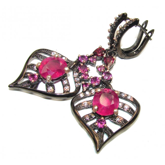 Victorian Beauty Ruby black rhodium over .925 Sterling Silver handcrafted earrings