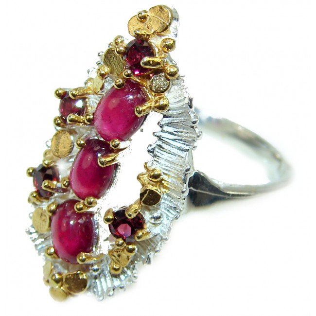 Great quality unique Ruby 18K Gold over .925 Sterling Silver handcrafted Ring size 8