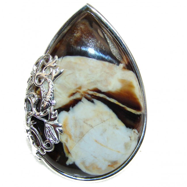 Exotic Petrified Palm Wood Sterling Silver Ring s. 7 3/4