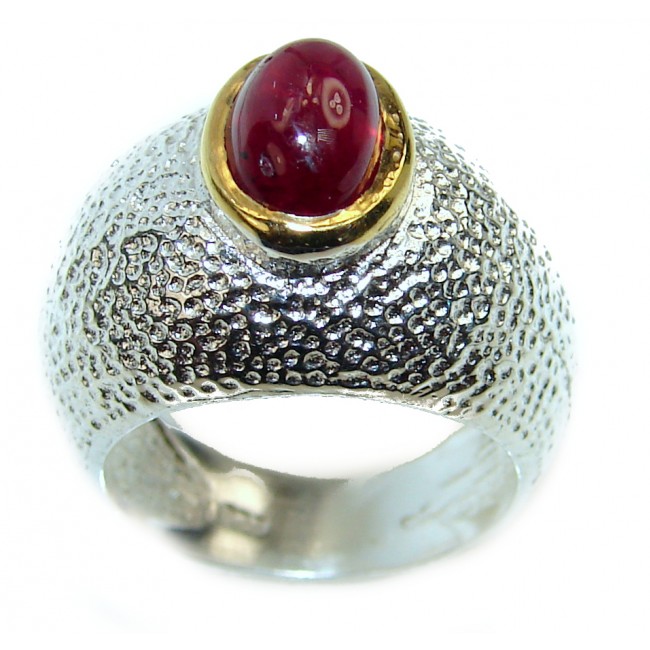 Great quality unique Ruby 18K Gold over .925 Sterling Silver handcrafted Ring size 6