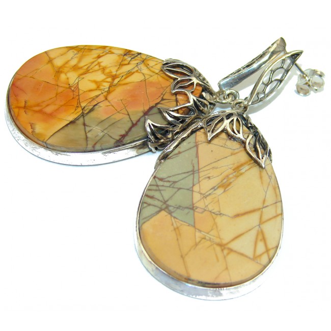 Great Butterfly Wing Jasper .925 Sterling Silver Boho handmade earrings