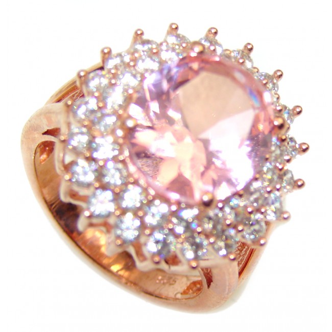 Exceptional 8.9 carat Morganite 18K Rose Gold over .925 Sterling Silver handcrafted ring s. 6