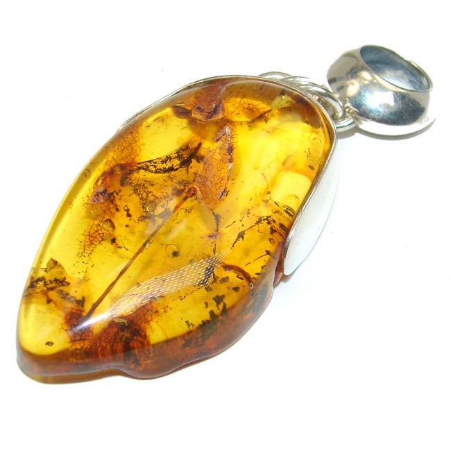 Huge Genuine Baltic Baltic Amber .925 Sterling Silver handmade pendant