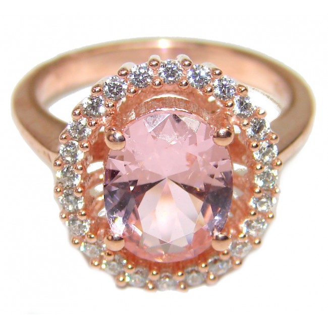 Exceptional 8.9 carat Morganite 18K Rose Gold over .925 Sterling Silver handcrafted ring s. 6