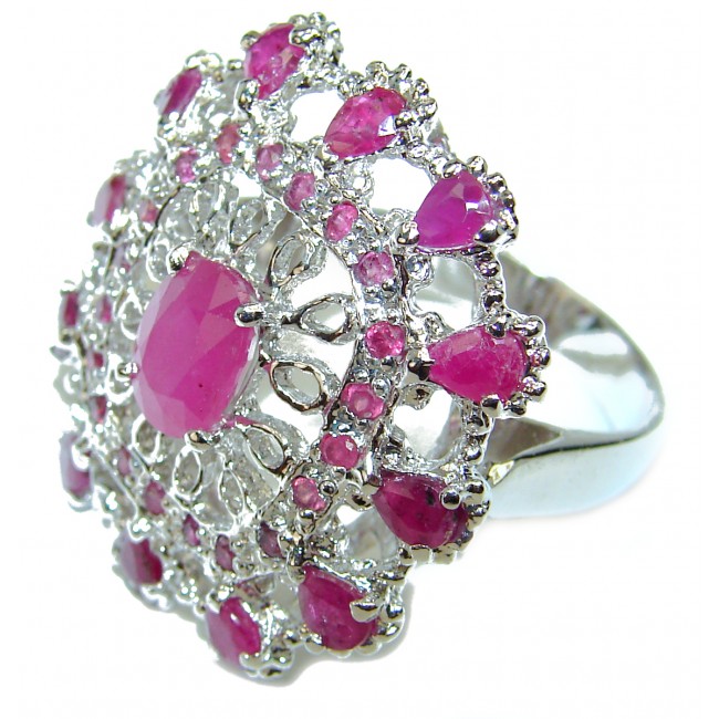 Beautiful Flower unique Ruby .925 Sterling Silver handcrafted Ring size 8