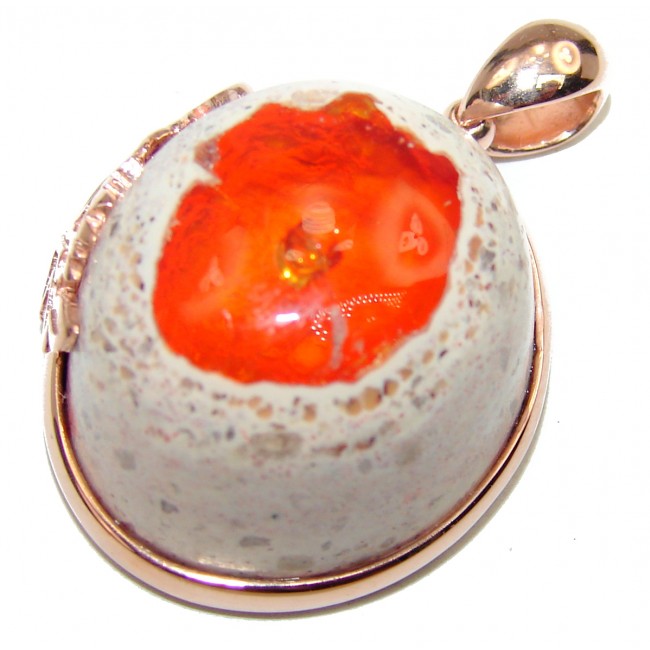 Unique Design Natural 21.5 carat Mexican Fire Opal .925 Sterling Silver handmade Pendant