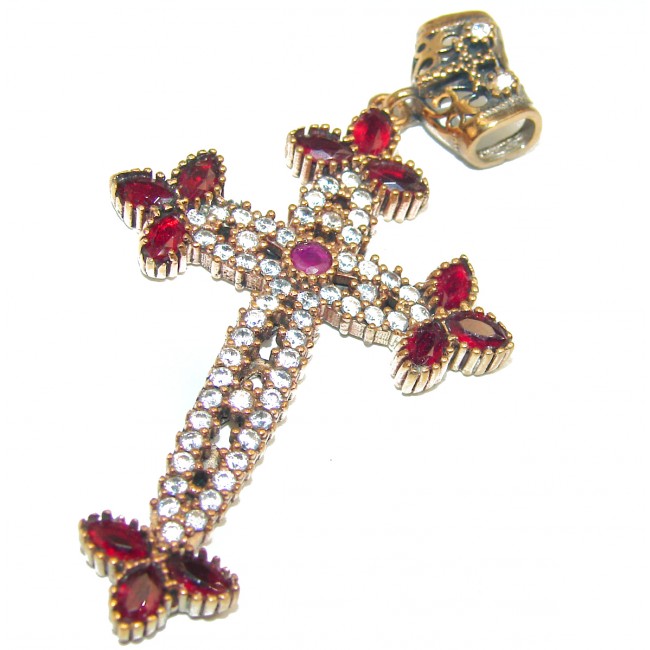 Pure In Heart created Pink Ruby .925 Sterling Silver Pendant / Cross
