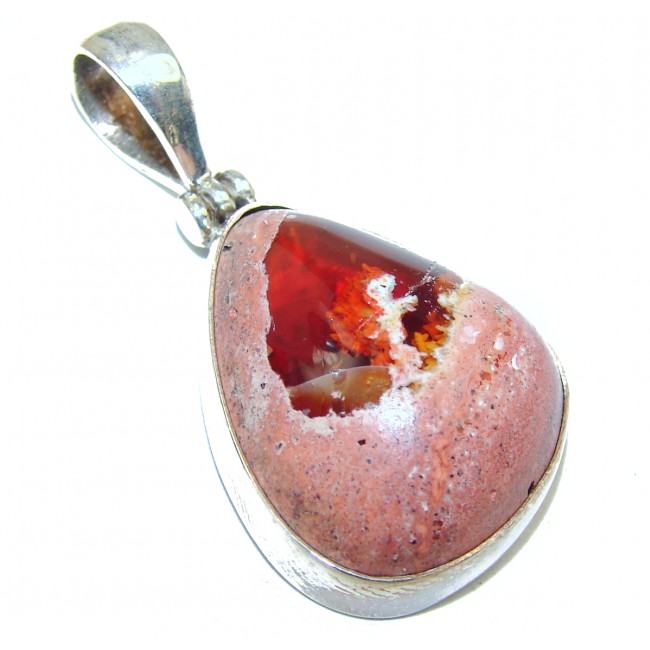 Genuine Mexican fire Opal .925 Sterling Silver brilliantly handcrafted pendant