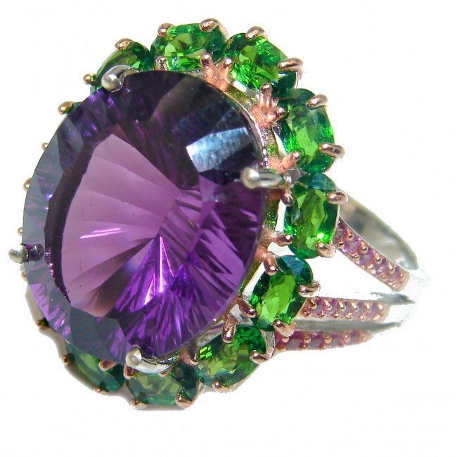 Vintage Style 15.2 carat Amethyst .925 Sterling Silver handmade Cocktail Ring s. 9 1/4