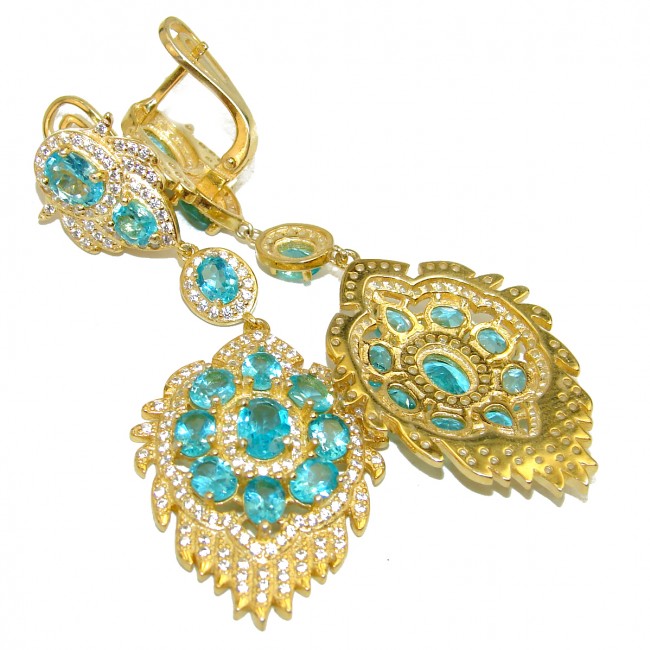 Luxurious Paraiba Tourmaline 14k Gold over .925 Sterling Silver handcrafted earrings