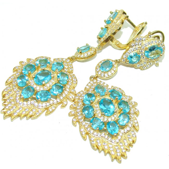 Luxurious Paraiba Tourmaline 14k Gold over .925 Sterling Silver handcrafted earrings