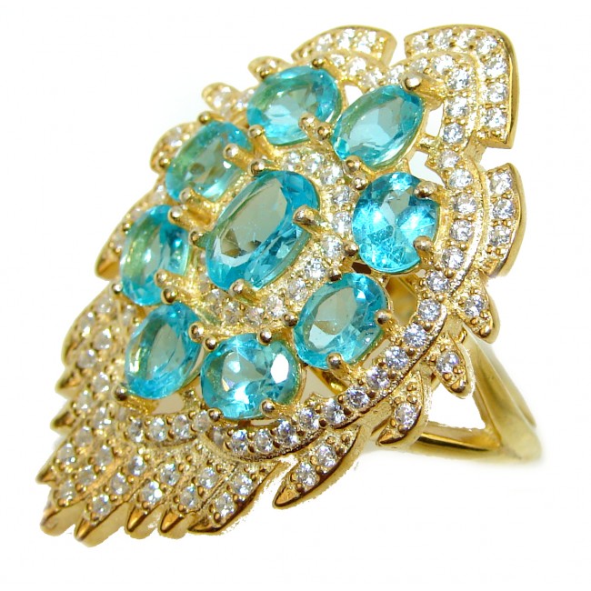 Luxurious Paraiba Tourmaline 14k Gold over .925 Sterling Silver handmade Ring size 8