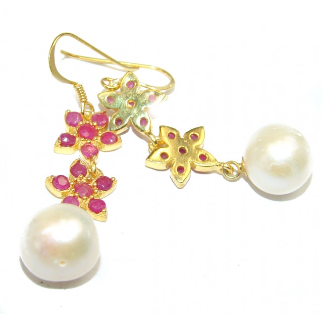 Pearl Ruby 14K Gold over .925 Sterling Silver handmade earrings