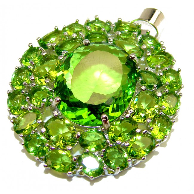 Vintage Style Beauty 15.2 carat Green Topaz .925 Sterling Silver handmade Pendant