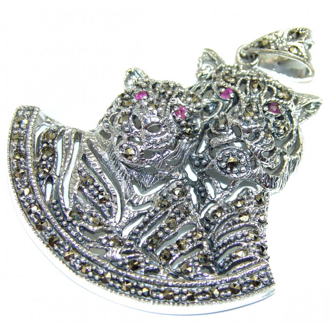 HUGE Spectacular Big Panther Marcasite .925 Sterling Silver handmade pendant