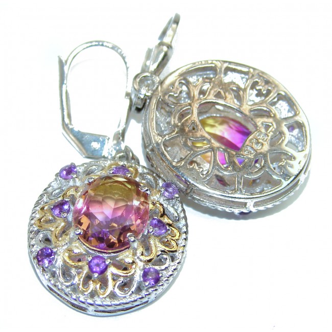 Oval cut Ametrine .925 Sterling Silver handcrafted earrings
