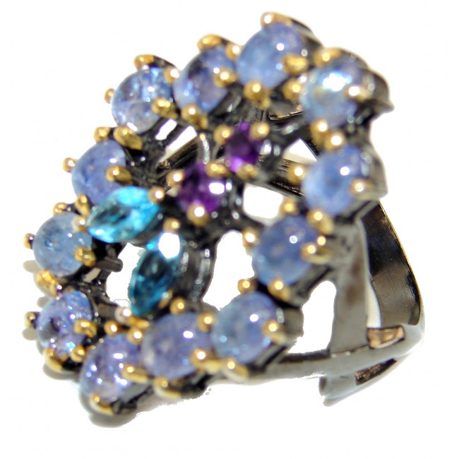 Bouquet of Flowers Authentic Tanzanite .925 Sterling Silver handmade Ring s. 7 1/4