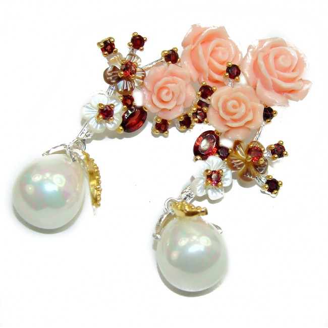 Exotic Garden Beauty Blister Pearl .925 Sterling Silver handcrafted Large Earrings
