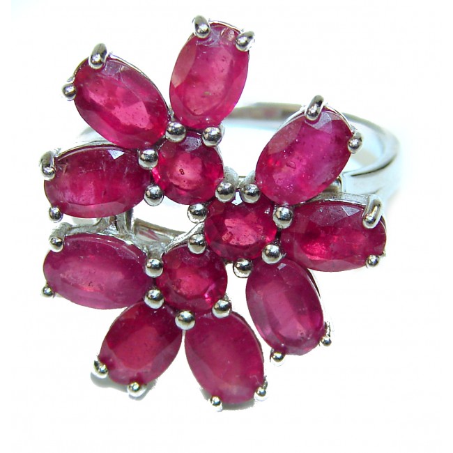 Exotic Flower Ruby .925 Sterling Silver Ring s. 8