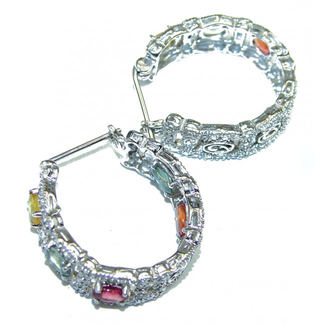Spectacular multicolor Sapphire .925 Sterling Silver handcrafted earrings