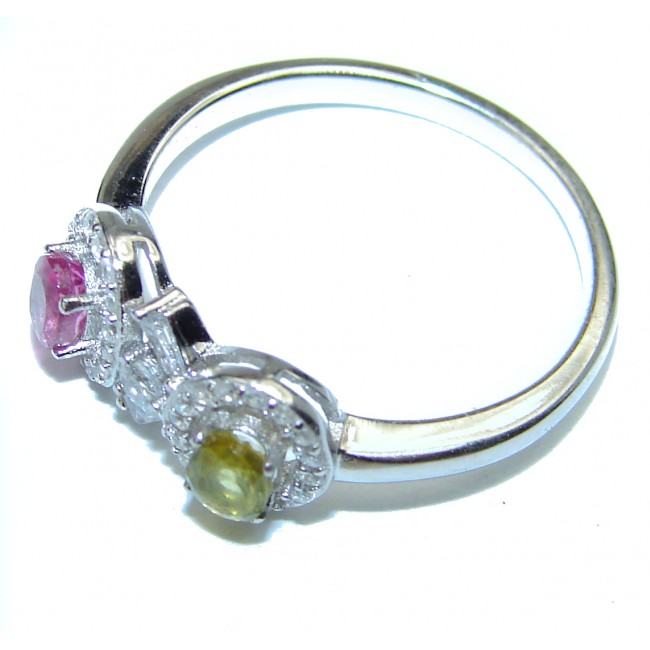 Dolce Vita Watermelon Tourmaline .925 Sterling Silver handcrafted Statement Ring size 7