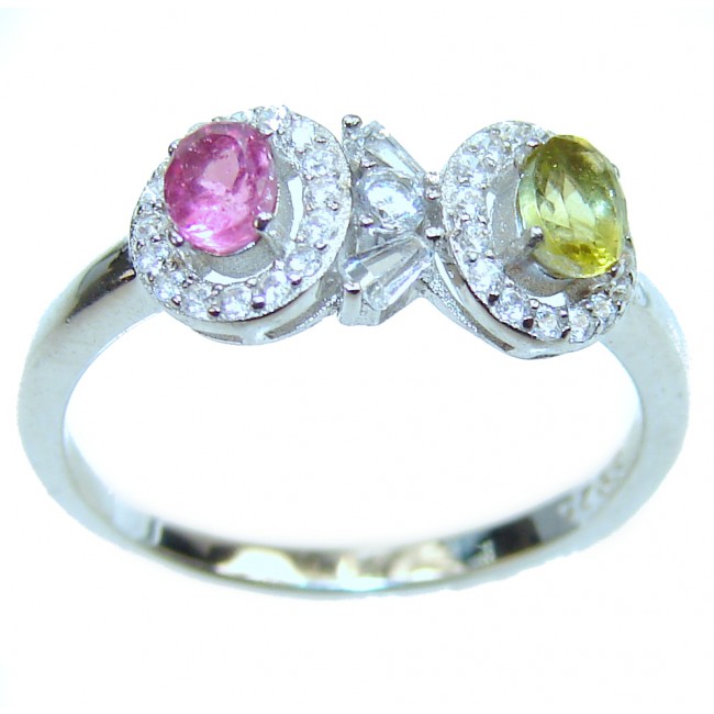 Dolce Vita Watermelon Tourmaline .925 Sterling Silver handcrafted Statement Ring size 7