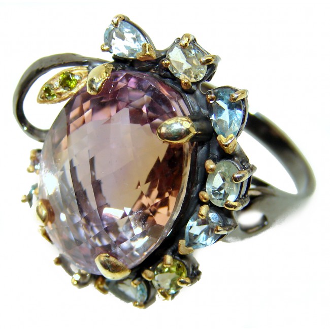 Incredible Ametrine 2 tones .925 Sterling Silver handcrafted Ring s. 8 3/4