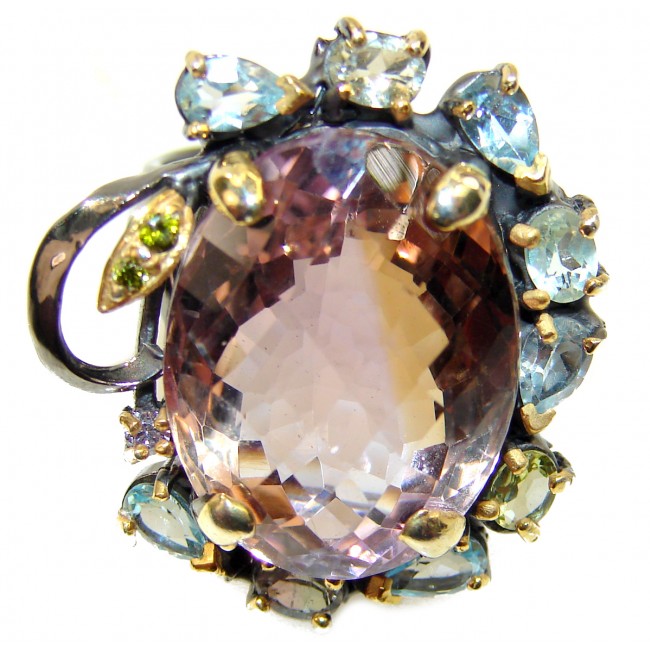 Incredible Ametrine 2 tones .925 Sterling Silver handcrafted Ring s. 8 3/4