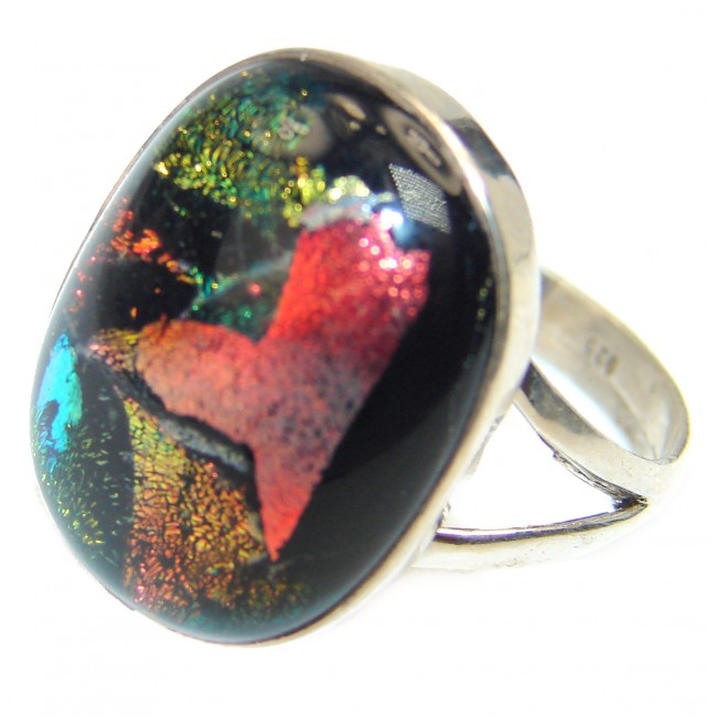 Mystical Night Dichroic Glass .925 Sterling Silver handcrafted Ring s. 9 1/4