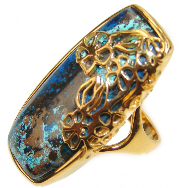 Huge Azurite stone 14K Gold over .925 Sterling Silver ring; s. 8