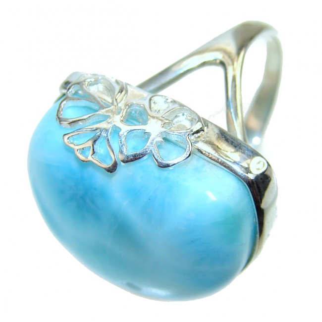 Natural Larimar .925 Sterling Silver handcrafted Ring s. 7 1/4