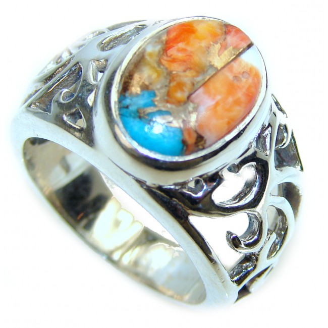 Rare Oyster Turquoise .925 Sterling Silver handcrafted ring; s. 10 1/4