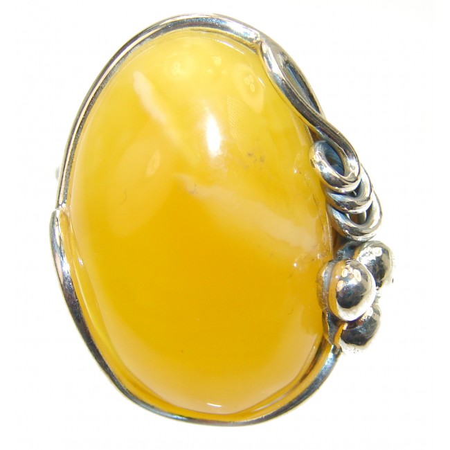Authentic rare Butterscotch Baltic Amber .925 Sterling Silver handcrafted ring; s. 9 adjustable